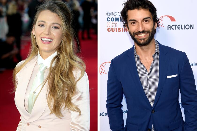 Left: Actress Blake Lively poses Right: Justin Baldoni