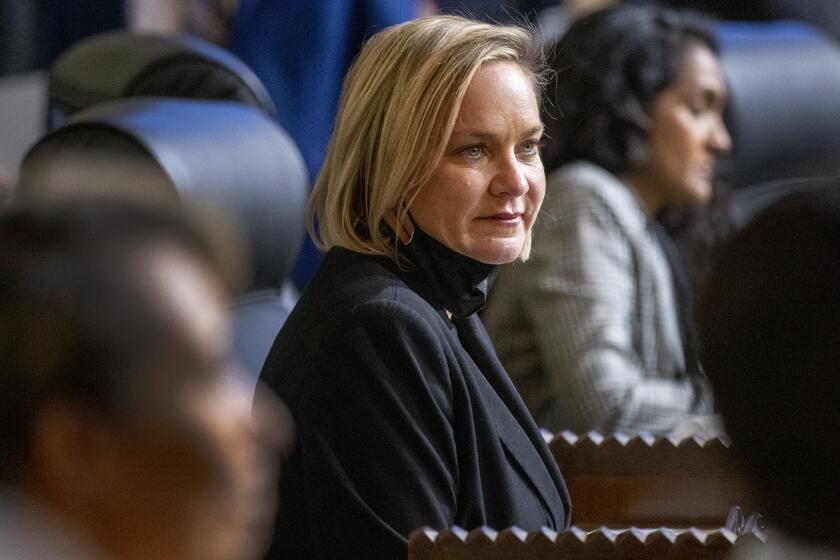 LOS ANGELES, CA - December 13, 2022: District 11 Council Member Traci Park at LA City Council meeting on Tuesday, Dec. 13, 2022 in Los Angeles, CA. (Brian van der Brug / Los Angeles Times)