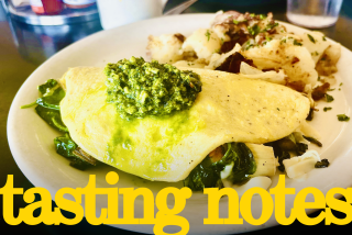 Green goddess omelet with asparagus, artichoke, gruyere and parsley pesto with potatoes at Fox's restaurant in Altadena