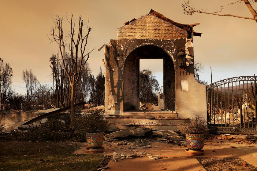 PACIFIC PALISADES, CA, JANUARY 11, 2025: A home destroyed in the Pacific Palisades Fier on Saturday, January 11, 2025. (Christina House / Los Angeles Times)