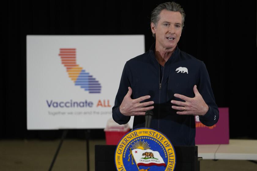 California Gov. Gavin Newsom takes question from the media in Los Angeles