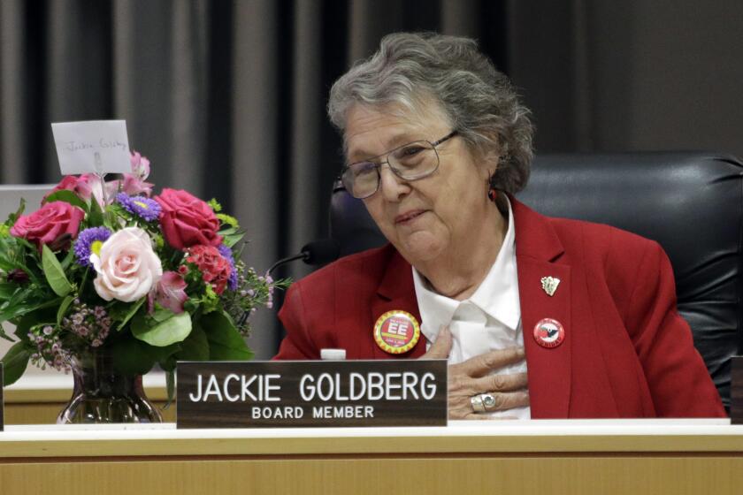 LOS ANGELES, CA -- MAY 21, 2019: Jackie Goldberg sits in on her first day as a newly-elected board member at the Los Angeles Unified School District headquarter in downtown Los Angeles. (Myung J. Chun / Los Angeles Times)