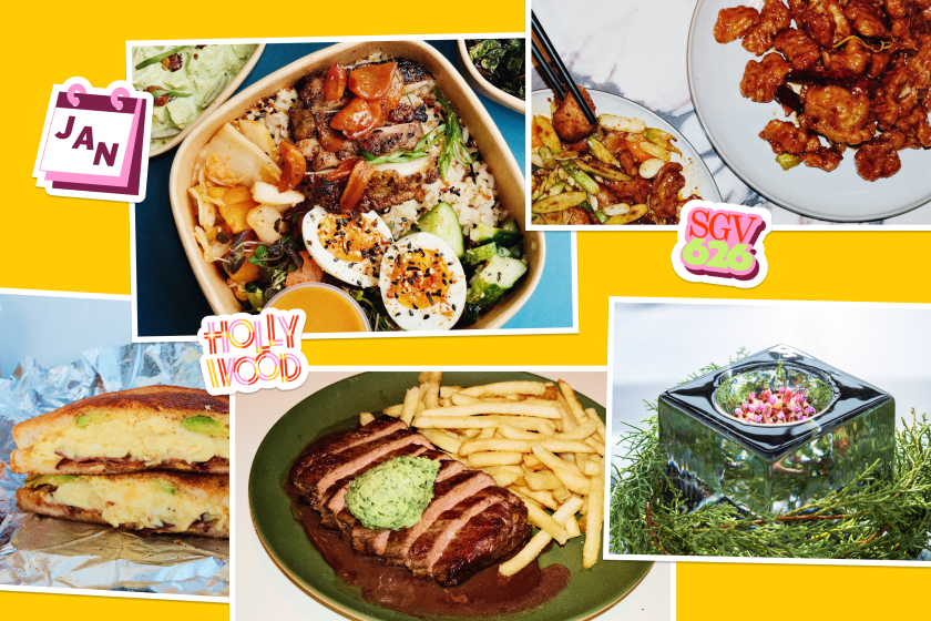 Photo collage of steak, sandwich, fries, and other dishes