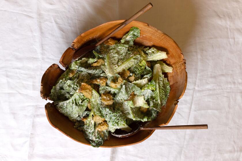 EL SEGUNDO, CA, DECEMBER 9, 2024 - The original Caesar salad made at the Los Angeles Times test kitchen in El Segundo, CA on Monday, Dec. 9, 2024. (Catherine Dzilenski/For The Times)