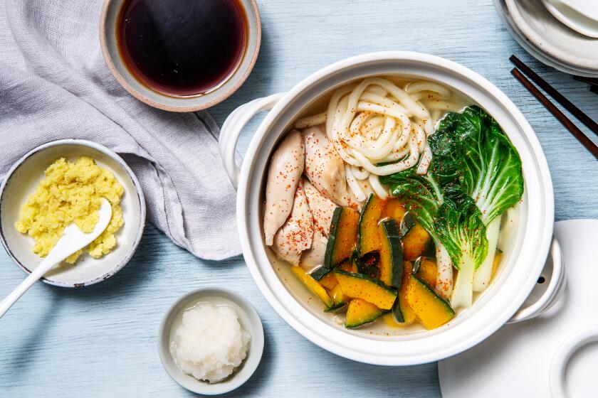 LOS ANGELES, CA- January 8, 2020: Sunday Cooks: Tori Nabe; Winter Squash and Chicken Hot Pot on Wednesday January 8, 2020. (Mariah Tauger / Los Angeles Times / prop styling by Kate Parisian)