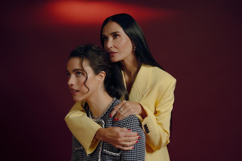 LONDON -- AUGUST 24, 2024: Demi Moore and Margaret Qualley who star in "The Substance" in London on Monday, August 26, 2024 (Jennifer McCord / For The Times)